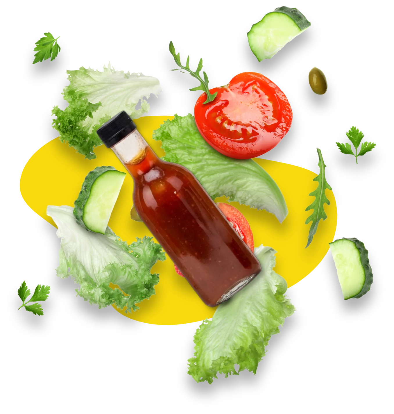液体調味料と野菜のイメージ